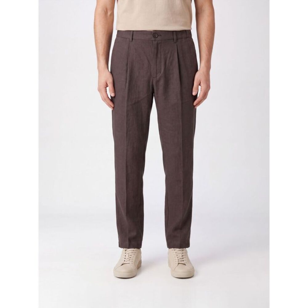 Herno Men Herno Linen Chino Trousers With Pleats And Rear Welt Pockets